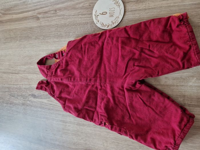 Salopette Velours Côtelé Rouge Bordeaux Broderie 'Doudou' Sucre d'Orge - 6 mois - photo numéro 4