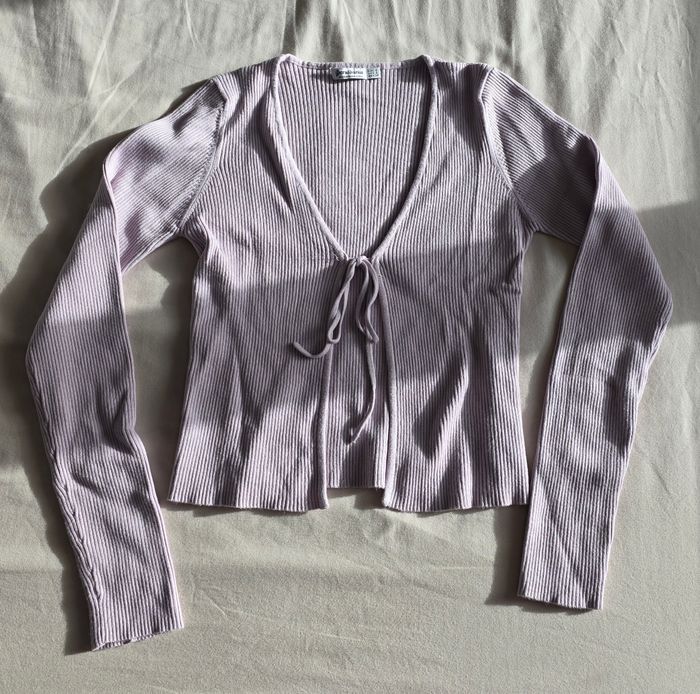 Stradivarius Gilet Maille Côtelée Lilas Très Bon État S