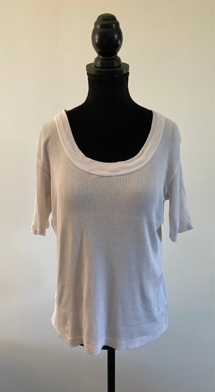 Tee shirt Etam vintage Made in France blanc maille côtelé taille S / M - photo numéro 2