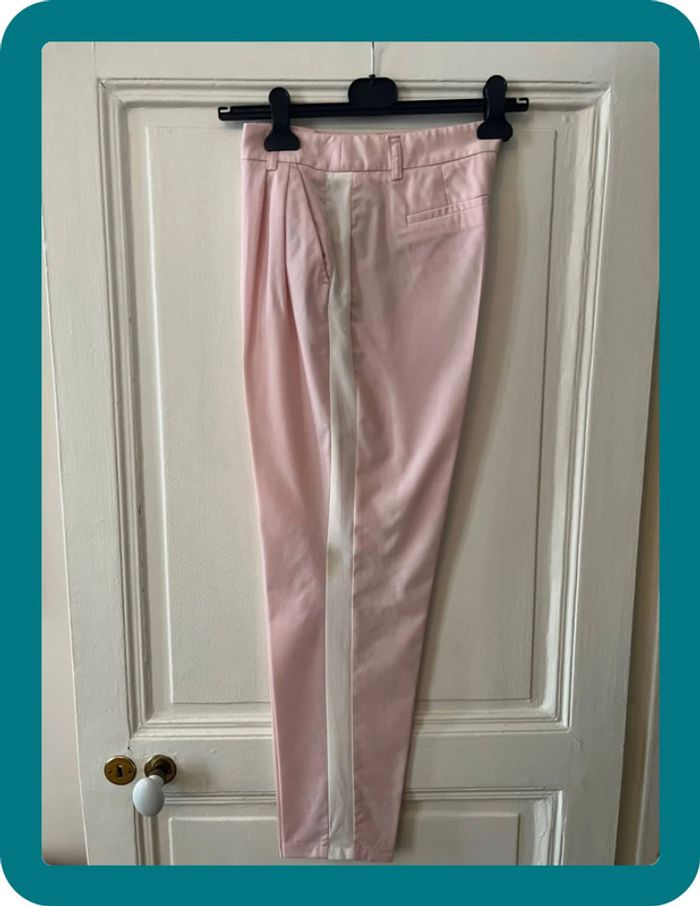 Pantalon carotte laine fine rose à bandes blanches taille 36 - Pablo - photo numéro 2