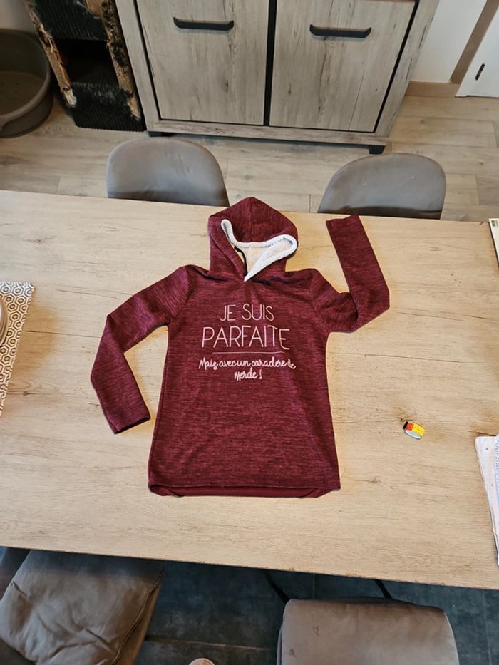 Sweat à capuche bordeu mauve à manches longues, made in Italy, taille XS/S