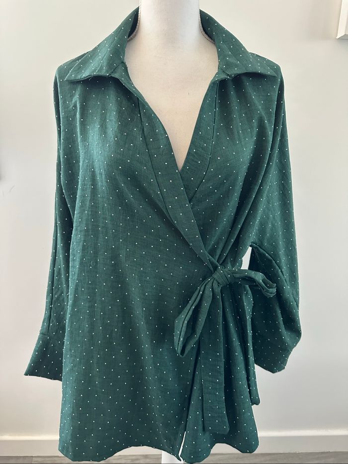 Ensemble oversize vert émeraude et strass argentés T42 XL