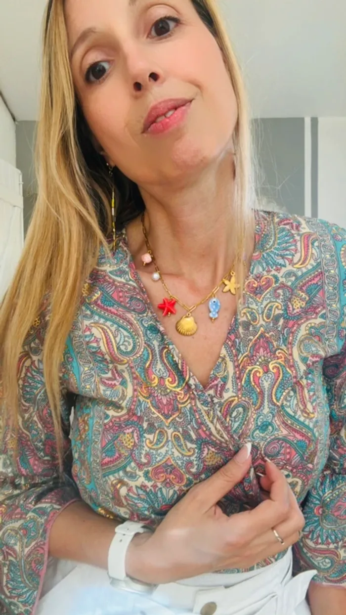 Collier tendance maille poissons et coquillages - photo numéro 3