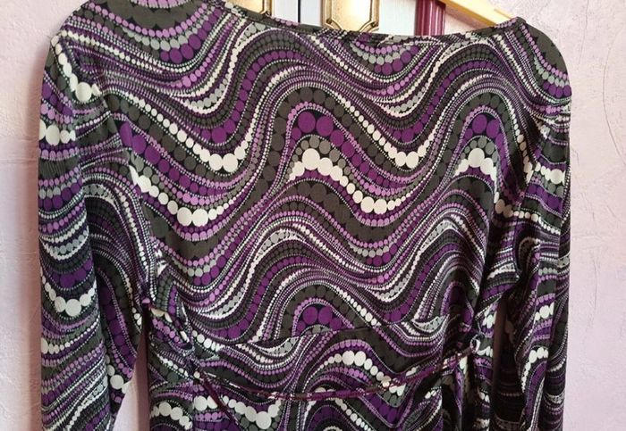 Haut noir imprimé violet gris Bréal T.3(40) - photo numéro 7