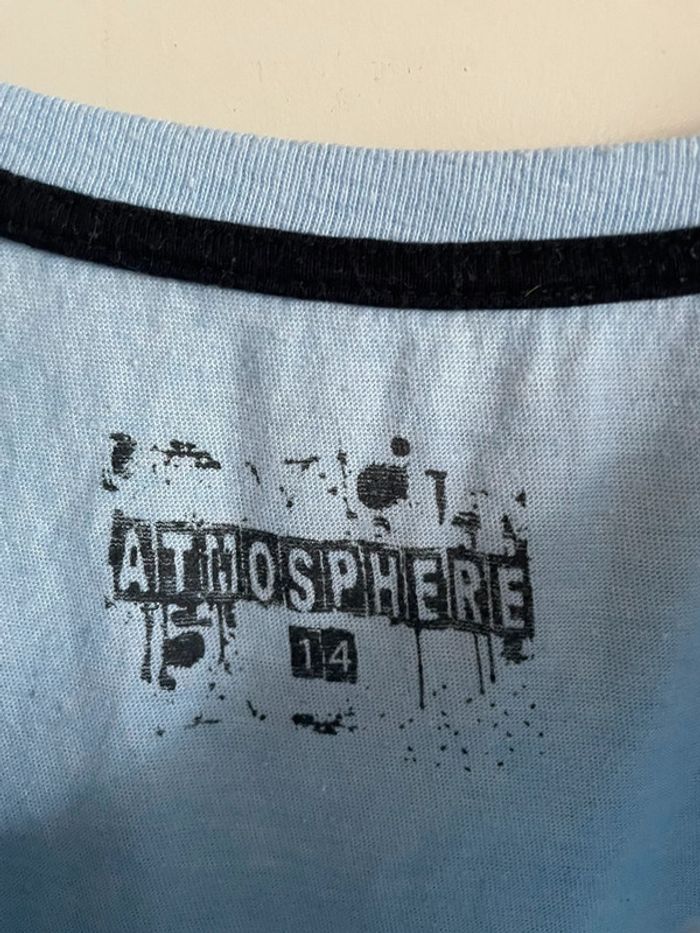 Tee shirt à manches courtes bleu clair à motifs, taille 38, marque Atmosphere - photo numéro 3
