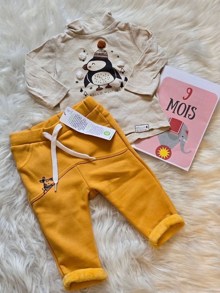 🤩😍💙 superbe ensemble sous pull ,pantalon molleton intérieur polaire 9 mois garçon 💙😍🤩