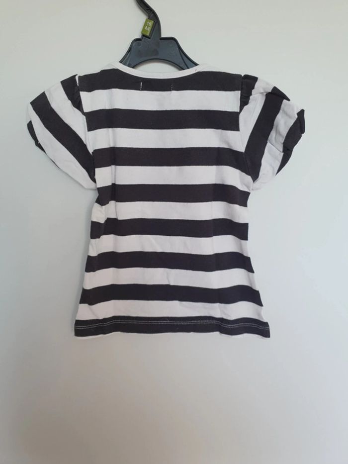 Tee-shirt rayures noires et blanches manches courtes bouffantes dessin coeur 4 ans catimini - photo numéro 5