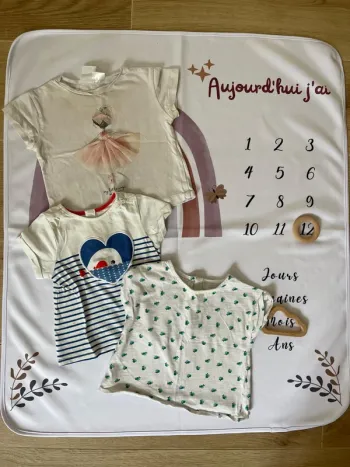 Lot de t-shirts manches courtes bébé fille – Taille 12 mois – Obaibi & Zara