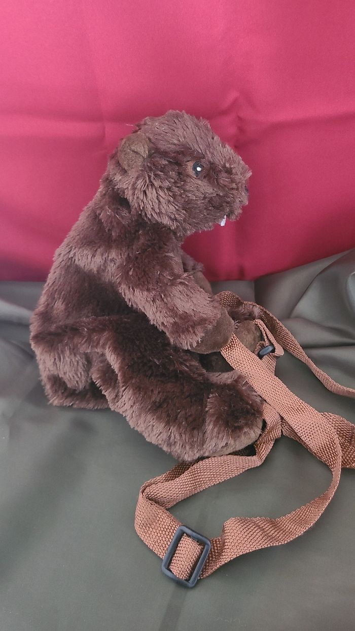 Sac à dos peluche marmotte SANDY marron 32 cm - photo numéro 4