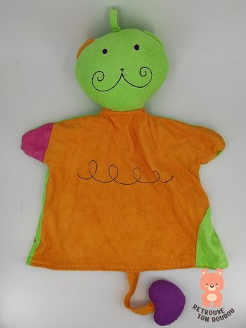 Doudou Plat Marionnette Chat Vert Orange Blédina