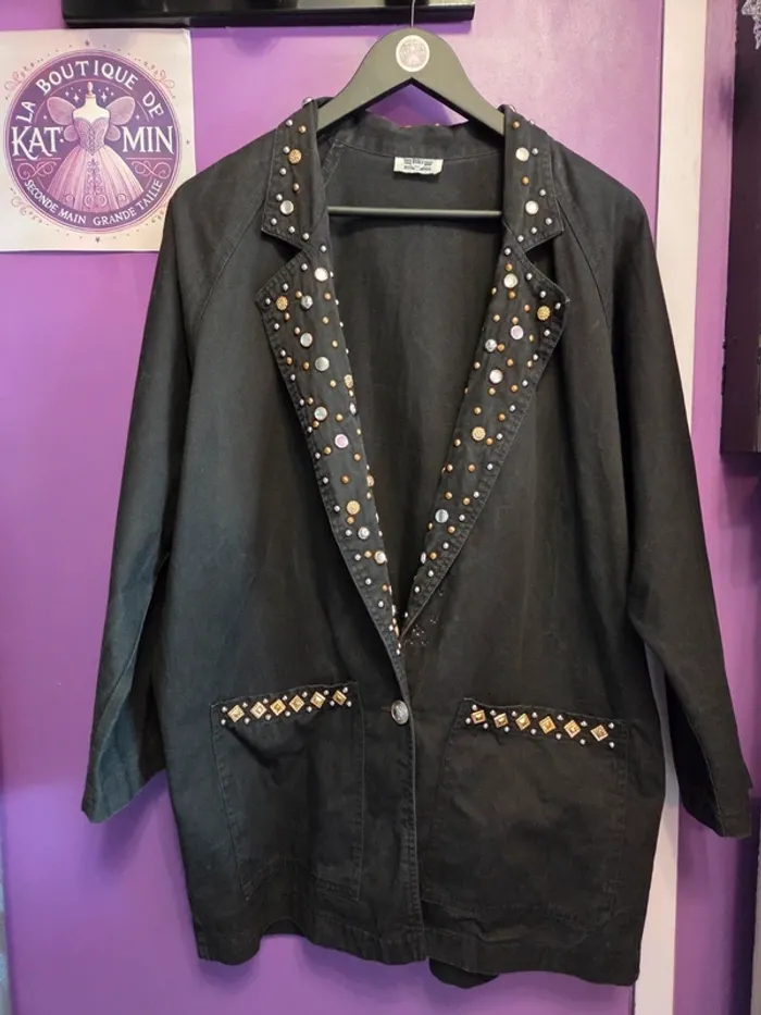 Veste vintage rare en jean léger cloutée T46 – marque RIO Inc
