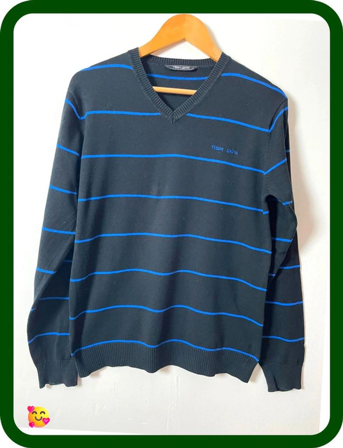 Pull Teddy Smith – Taille L – Noir avec rayures bleues – Homme