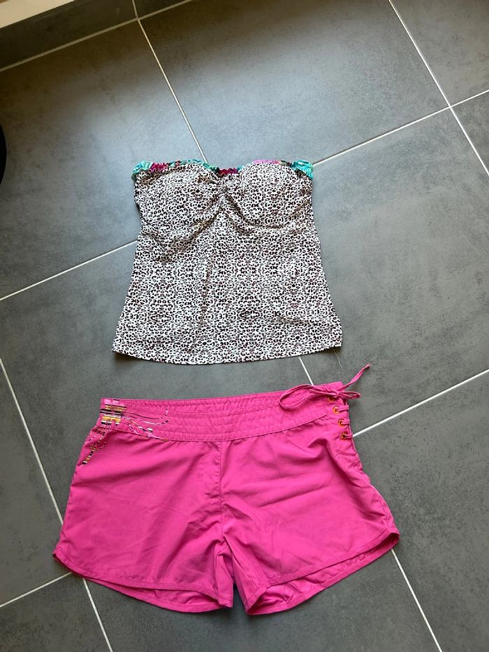Ensemble maillot bain débardeur léopard et short femme - photo numéro 2