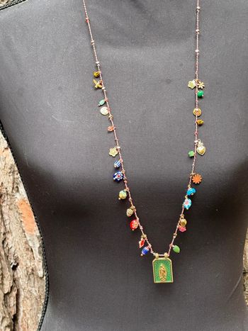 sautoir habaha Paris fils tressés grigri perles  naturelles fleurs plaque vierge acier inoxydable or