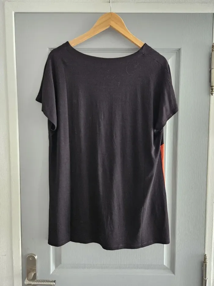 T-shirt tunique à manches courtes femme - Taille 6 (46 / XXXL) - Noir gris et orange - photo numéro 2