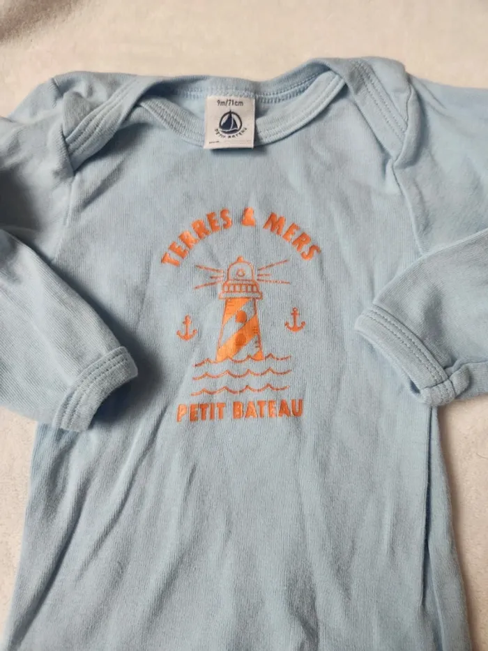 Joli body bébé 9 mois Petit Bateau manches longues automne hiver bleu - photo numéro 2