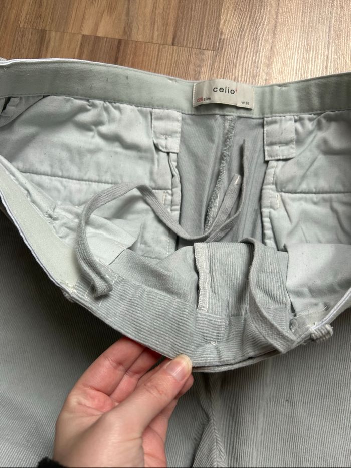 Pantalon gris/bleu Slim C25 côtelé Celio Tailles 42-44 - photo numéro 7