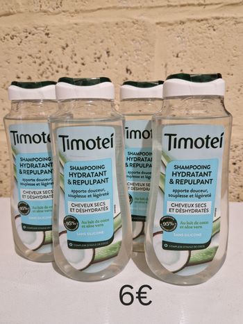 Lot de 4 shampoing timotei hydratant et repulpant lait de coco et aloe vera 4x300ml 