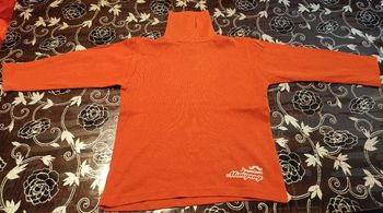 Tee-shirt manches longues orange col roulé imprimé Minigang