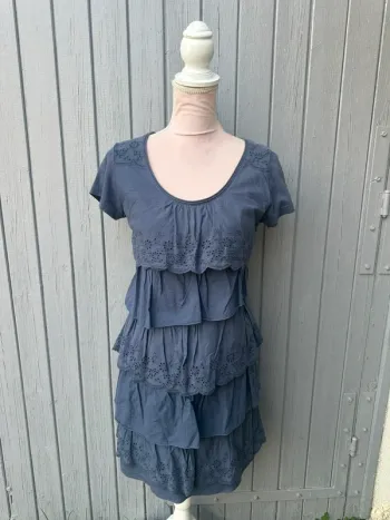 Robe manches courtes volants bleu fleurie miss Captain 36/S