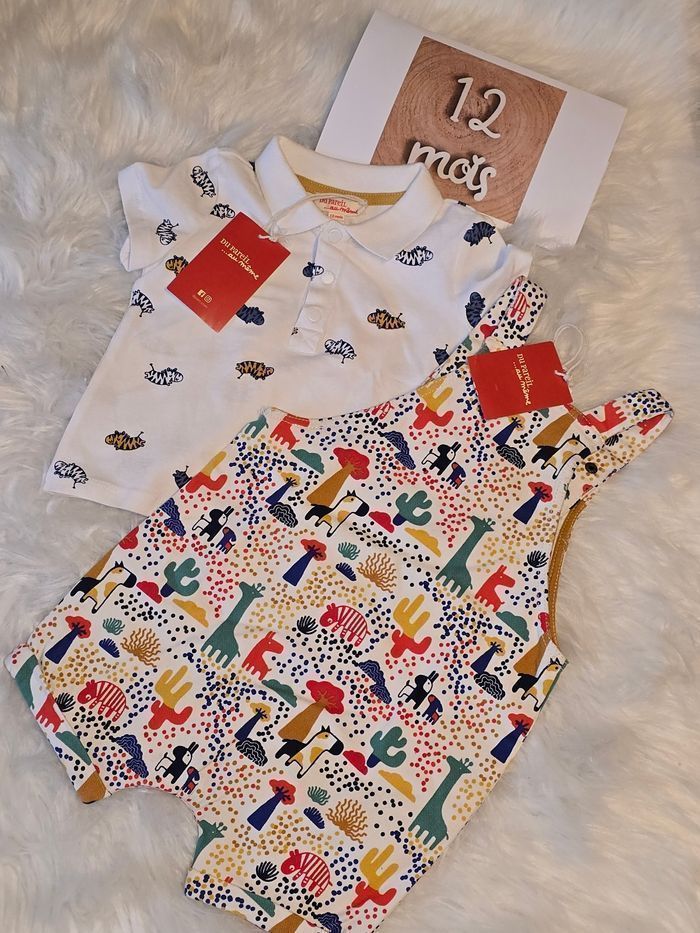 Neufs (non portés)🏷🏷 😍🤩💙ensemble salopette courte et polo mc 12 mois garçon💙💙 - photo numéro 2