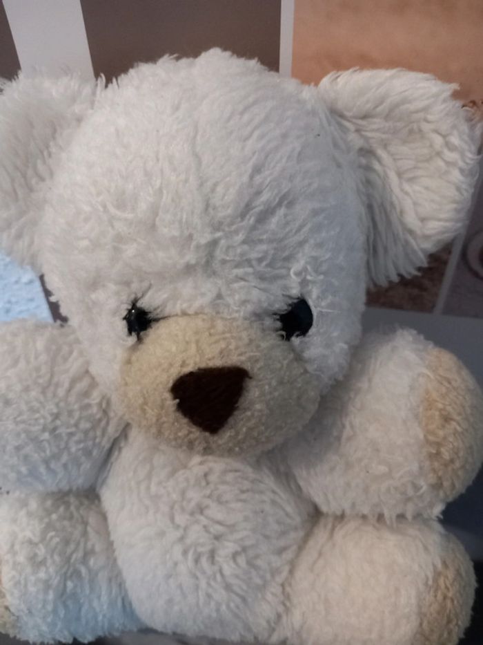 Peluche ours vintage blanc petit model 20cm marque nounours - photo numéro 2