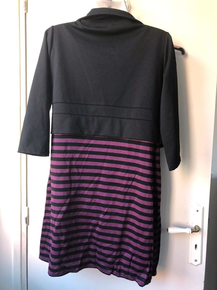 Robe rayée violet et noir avec gilet boléro intégré t40 - photo numéro 3