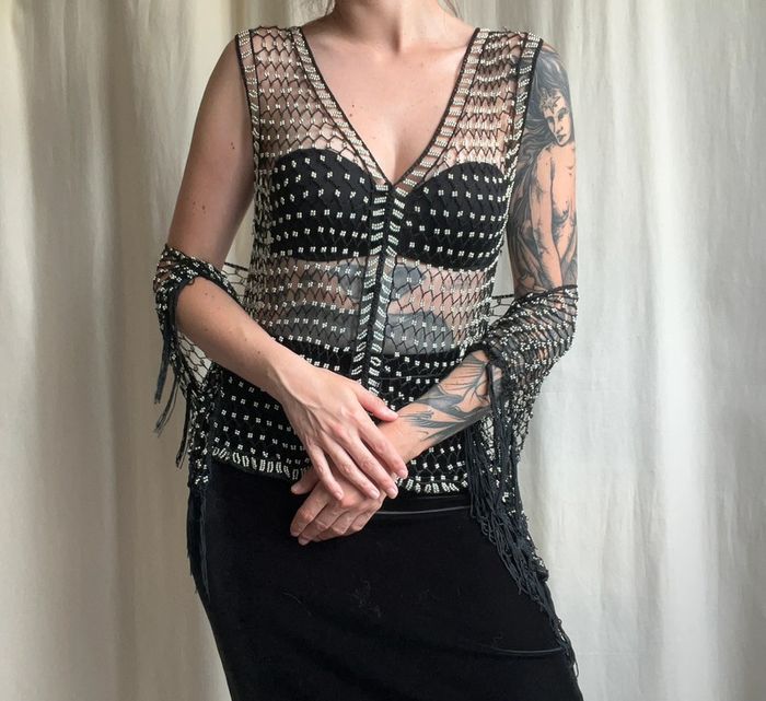 Ensemble débardeur + châle crochet/perles vintage Summer Playa - Taille unique - photo numéro 4