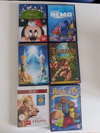 Lot de 5 DVD dessins animés Disney et Boucle d'or + Film Félins Disney neuf