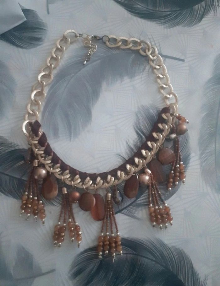 Collier ras de cou marron dorée vintage