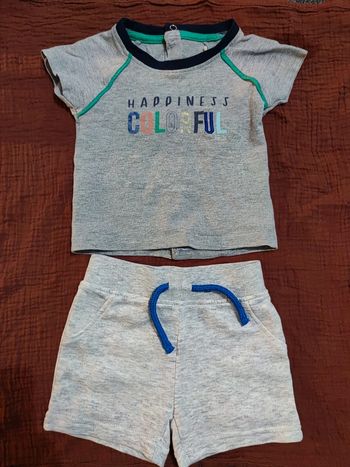 Ensemble t-shirt et short gris hapiness colorful T.9 mois