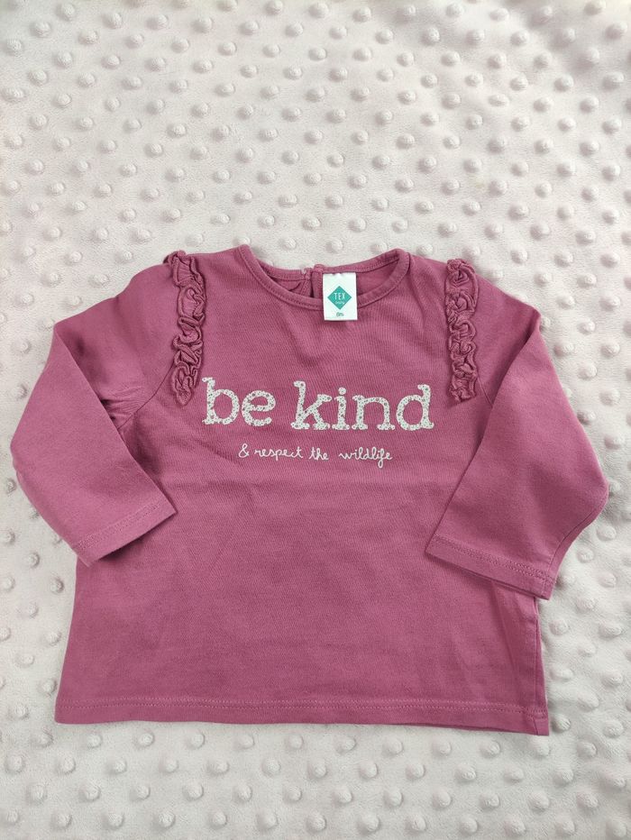 T-shirt manches longues mauve Tex taille 6 mois - photo numéro 1