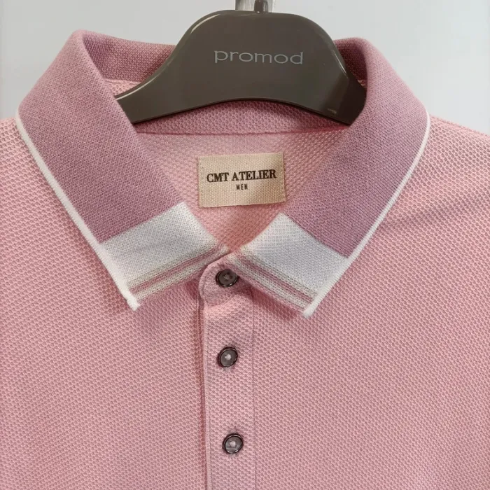 Polo homme rose clair col chemise boutons- taille M- CMT A333 - photo numéro 3