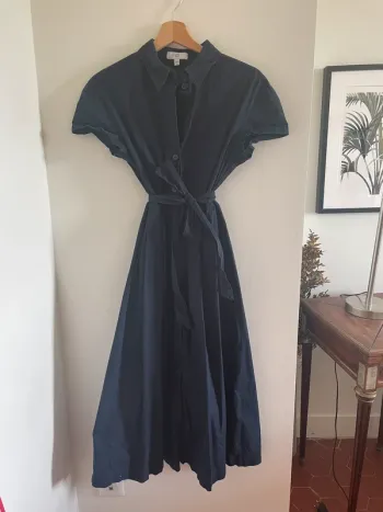 Robe chemise longue bleu marine La Redoute