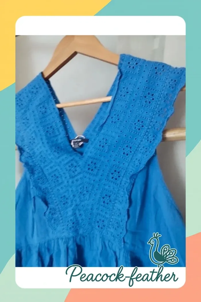 Débardeur bleu xl broderie anglaise kiabi - photo numéro 3
