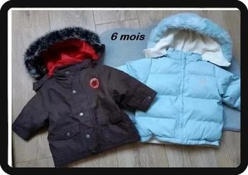 blouson très chaud 3 en 1 orchestra chocolat / orange 6 mois en parfait état + 1 doudoune Offerte