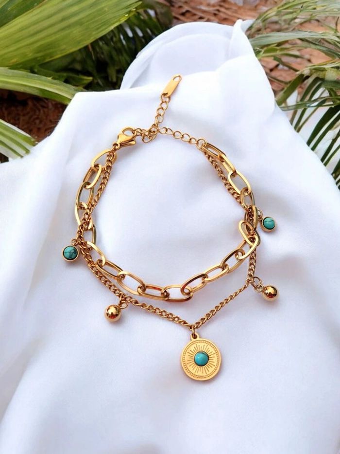 Bracelet en acier inoxydable doré - avec charm's - tendance bohème