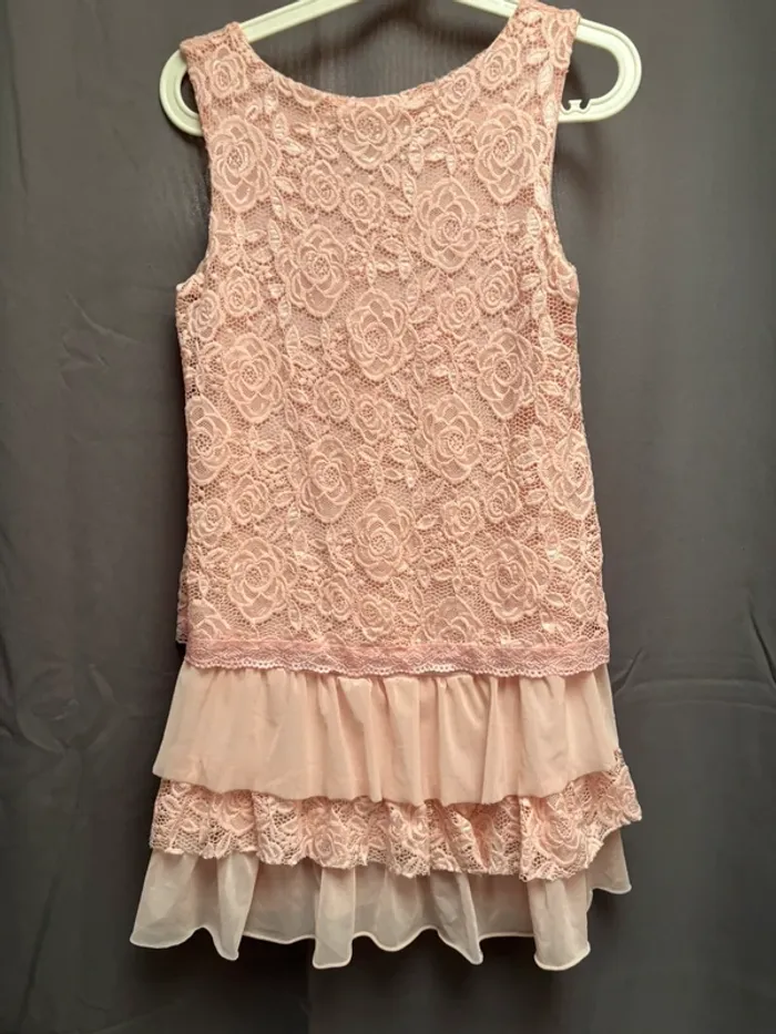 Tunique dentelle et tulle rose, robe courte, tunique/robe Cicero taille M - photo numéro 3