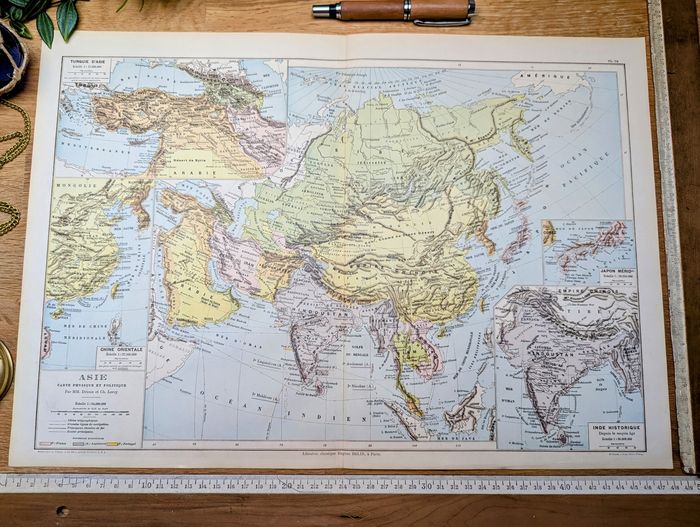 Imprimée en 1892, l'Asie, Vintage Authentique Grand Format (cadre non inclus) - photo numéro 3