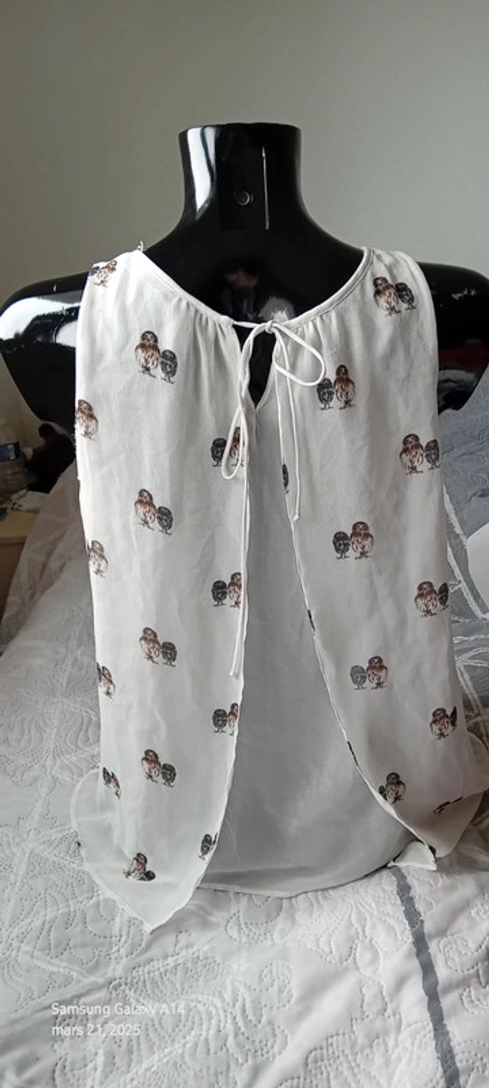 Blouse sans manches dos ouvert motif chouettes femme S trafaluc zara - photo numéro 7
