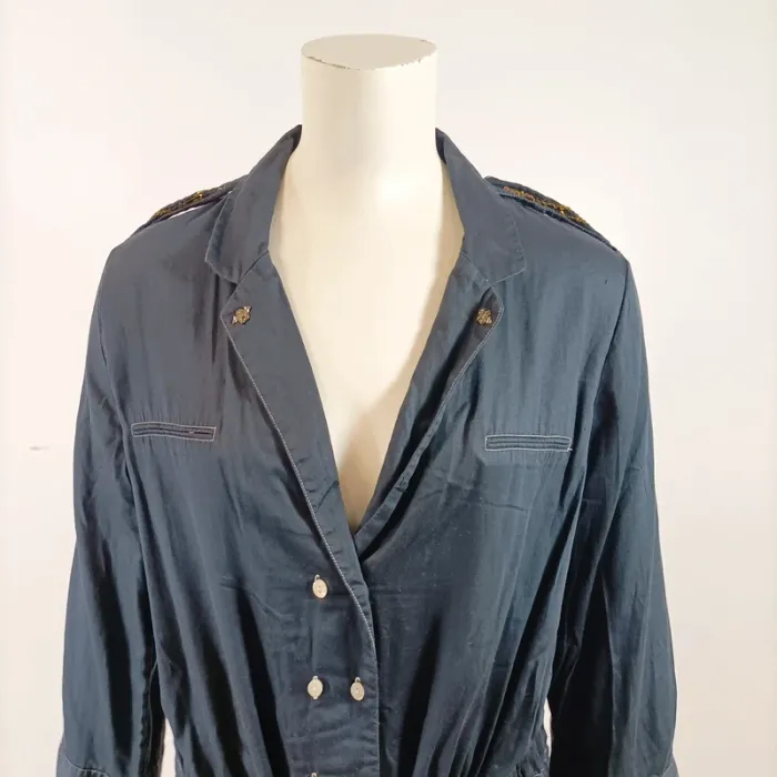 Robe-chemise bleu nuit I.Code 100% coton, manches 3/4, détails dorés élégants A1570 - photo numéro 2