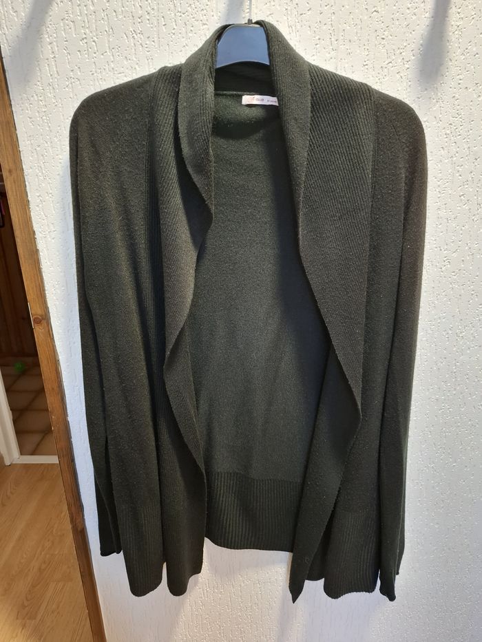 Beau gilet femme long G'Club by Gémo XL col châle noir très bon état