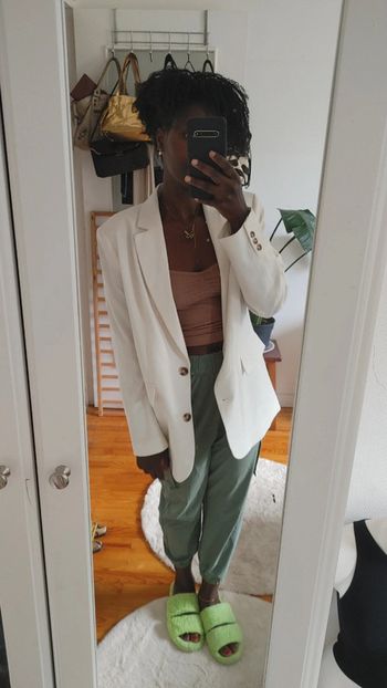 Blazer oversize épaulette blanc cassé