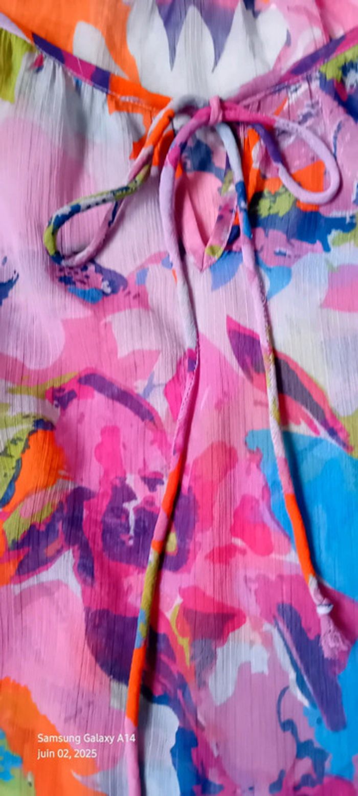 Robe tunique longue en voile motif floral coloré femme 44/46 yessica - photo numéro 14