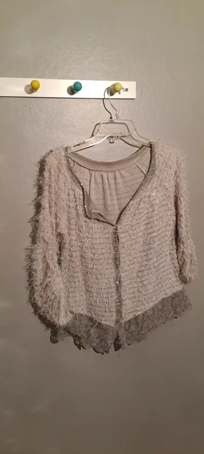 Chemise grise manches longues en dentelle - sans marque - Taille 40 - Bon état. - photo numéro 3