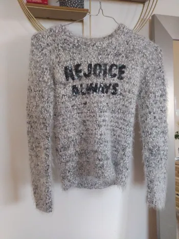 Pull gris poilu et sequins filles 10 ans Orchestra