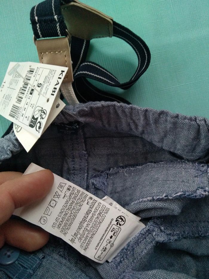 * Ensemble Pantalon bleu + T-shirt blanc cassé imprimés bleu en coton ajourés T9M Kiabi - photo numéro 4