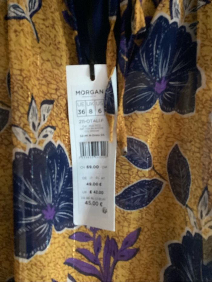 Blouse jaune moutarde avec motifs floraux bleus - Morgan t36 - photo numéro 2