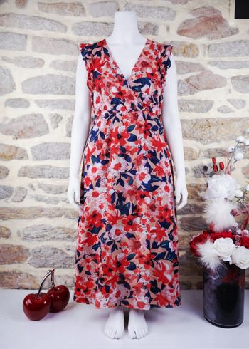Robe longue évasion fleurie symphonique rouge et bleue Femme taille 54 marque Boohoo 🌺 