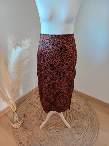 Jupe mi-longue marron à imprimé Léopard Costes taille M/L 38/40